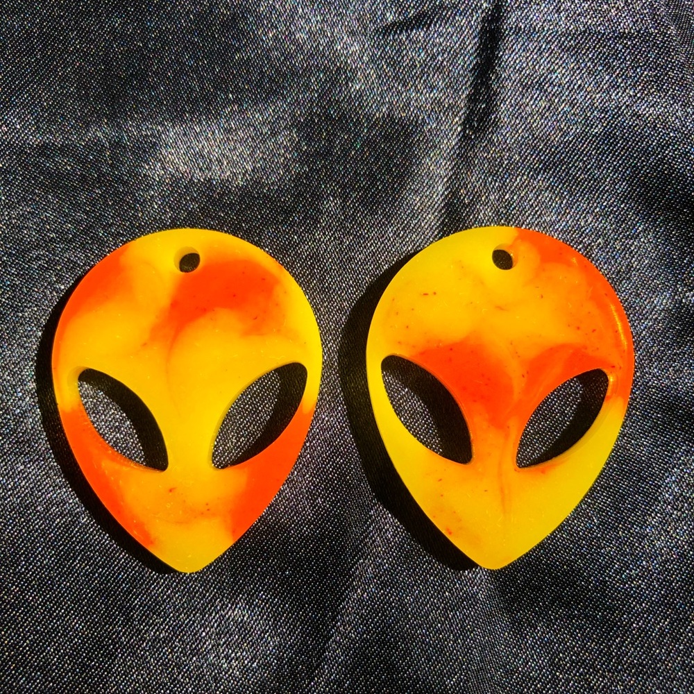 Alien Earrings - Red & Yellow Tie Dye
